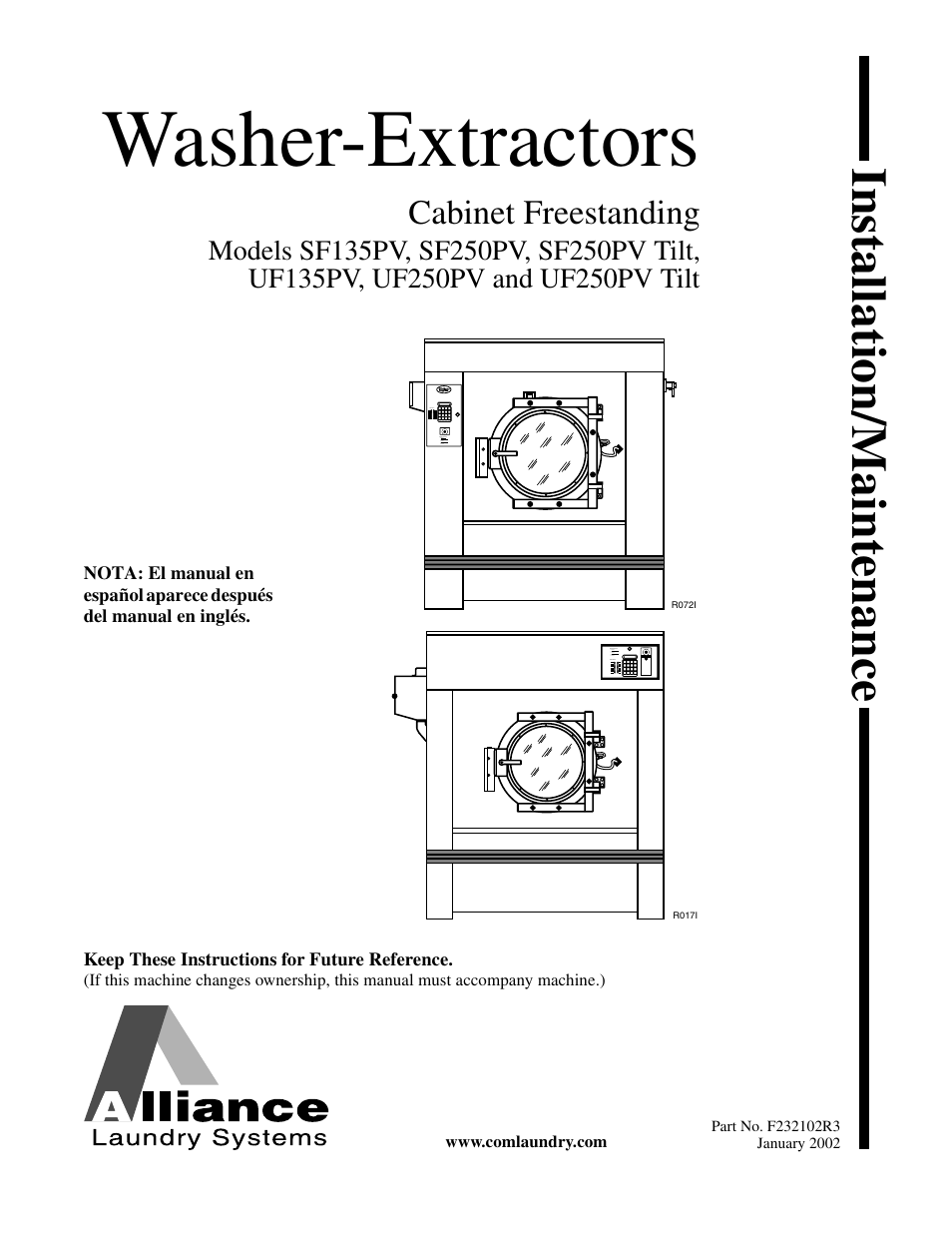 Alliance Laundry Systems UF250PV Tilt User Manual | 100 pages