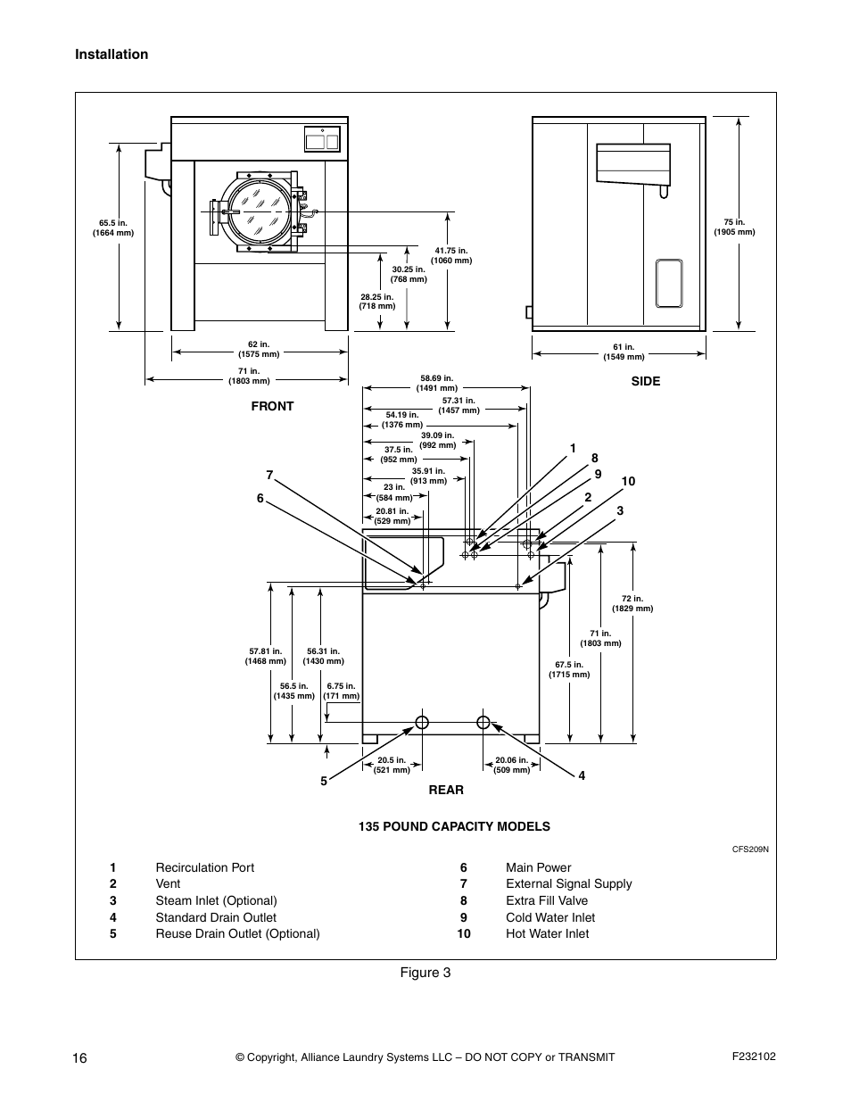 Installation, 16 figure 3 | Alliance Laundry Systems UF250PV Tilt User Manual | Page 18 / 100
