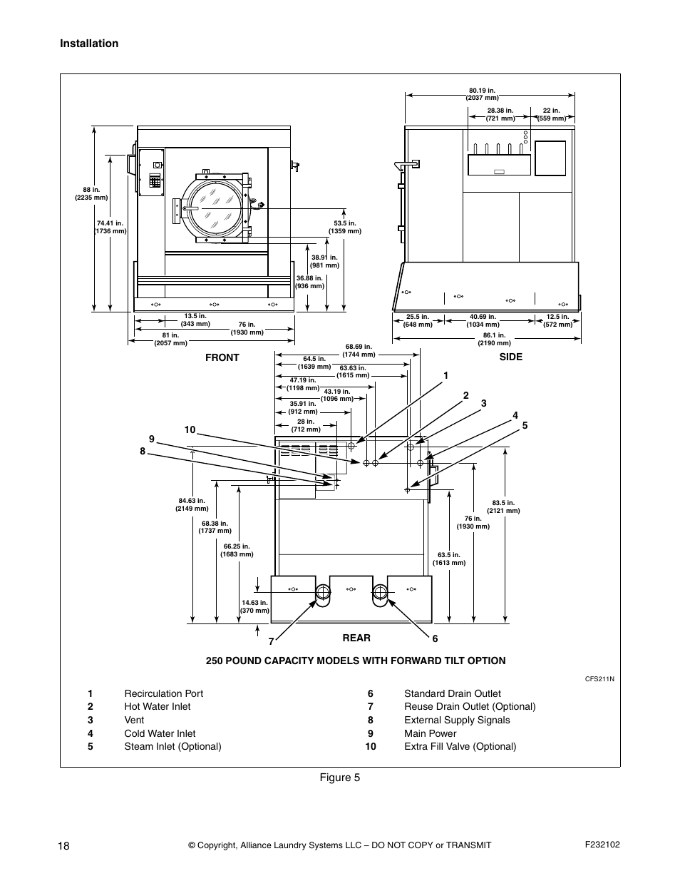 Installation, 18 figure 5 | Alliance Laundry Systems UF250PV Tilt User Manual | Page 20 / 100