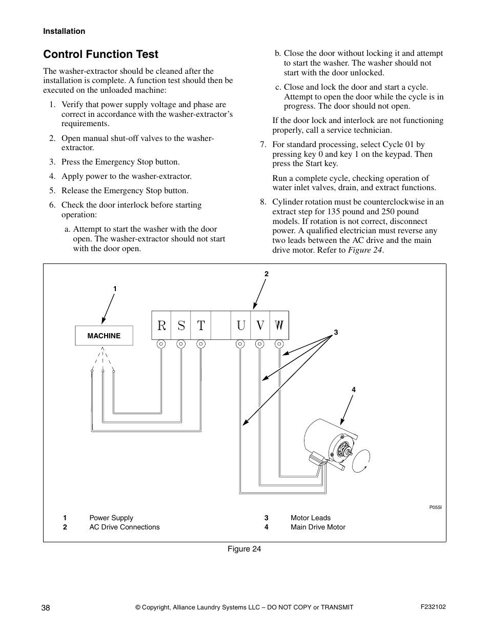 Control function test | Alliance Laundry Systems UF250PV Tilt User Manual | Page 40 / 100