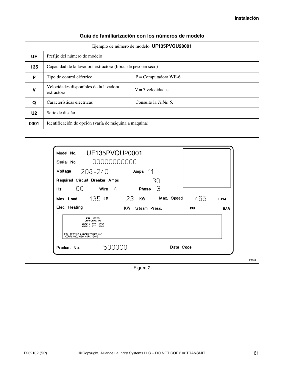 Alliance Laundry Systems UF250PV Tilt User Manual | Page 63 / 100