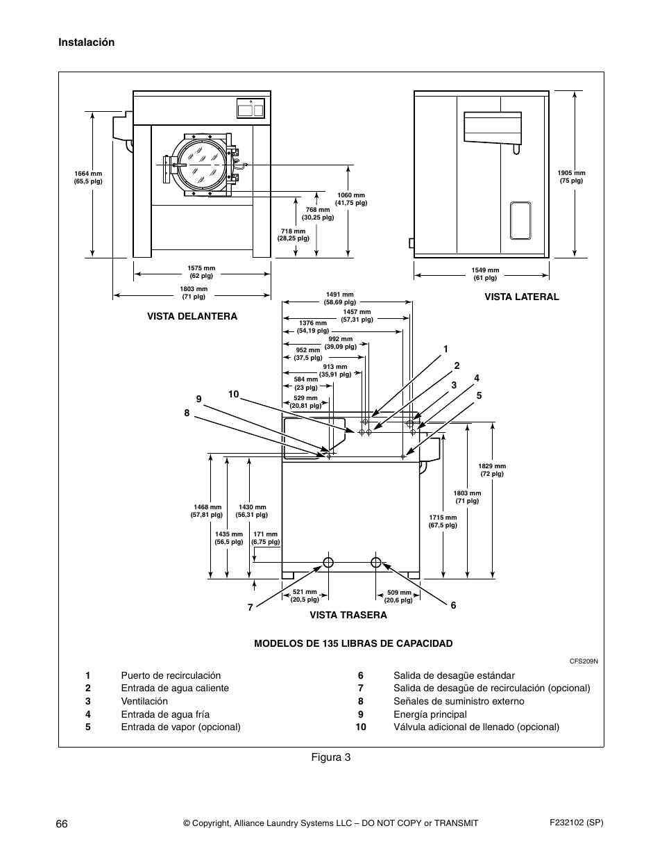 Instalación, 66 figura 3 | Alliance Laundry Systems UF250PV Tilt User Manual | Page 68 / 100