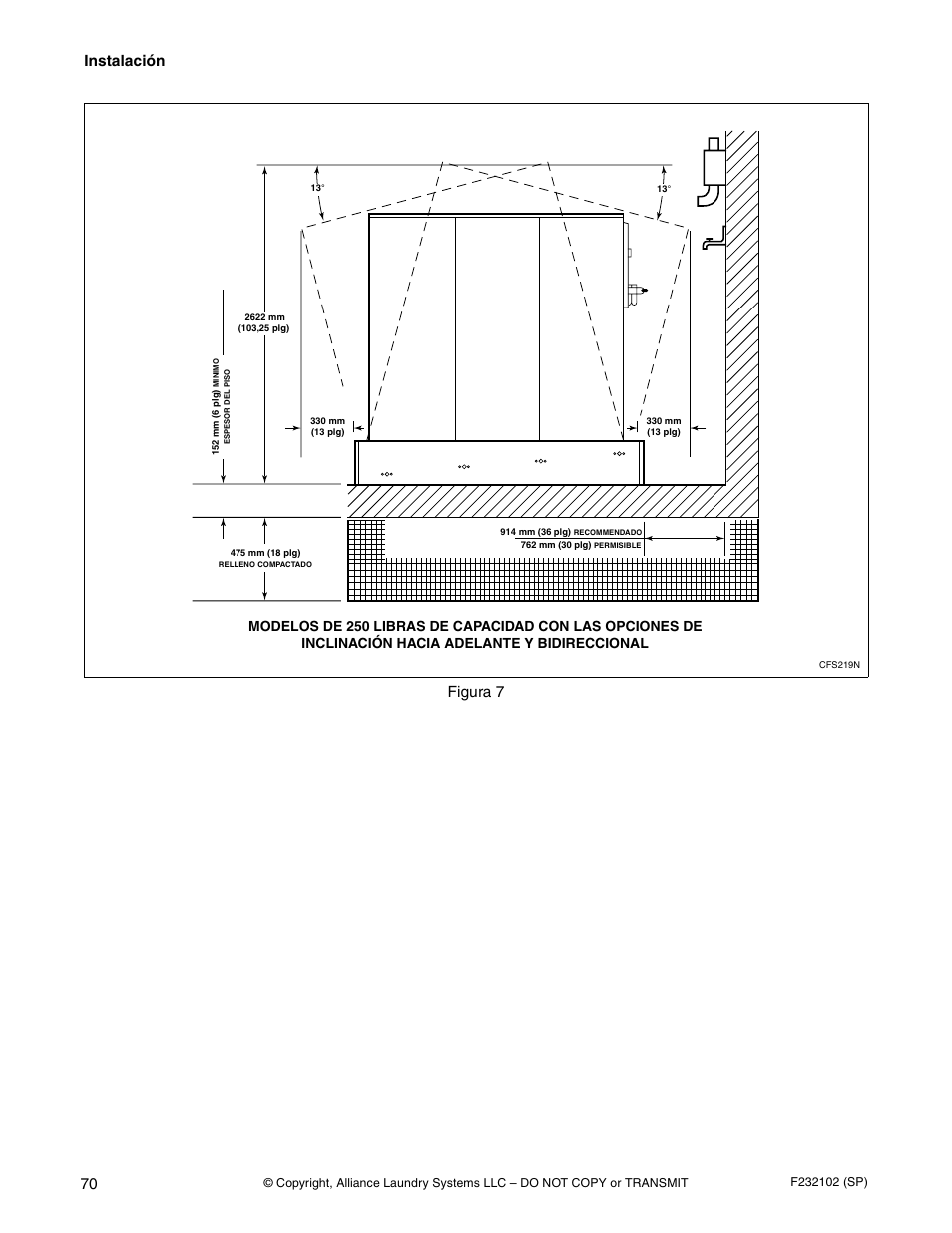 Instalación, 70 figura 7 | Alliance Laundry Systems UF250PV Tilt User Manual | Page 72 / 100