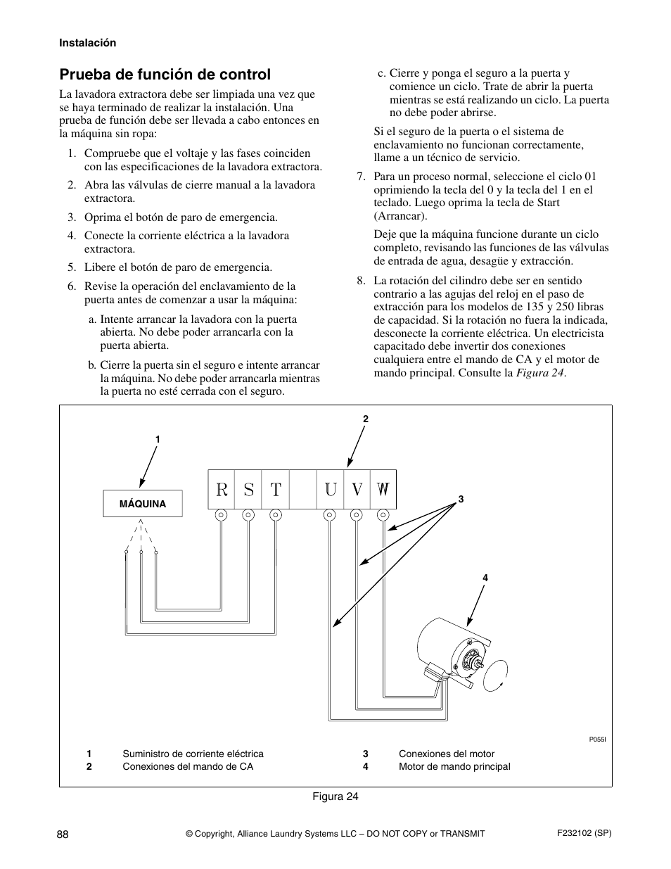 Prueba de función de control | Alliance Laundry Systems UF250PV Tilt User Manual | Page 90 / 100