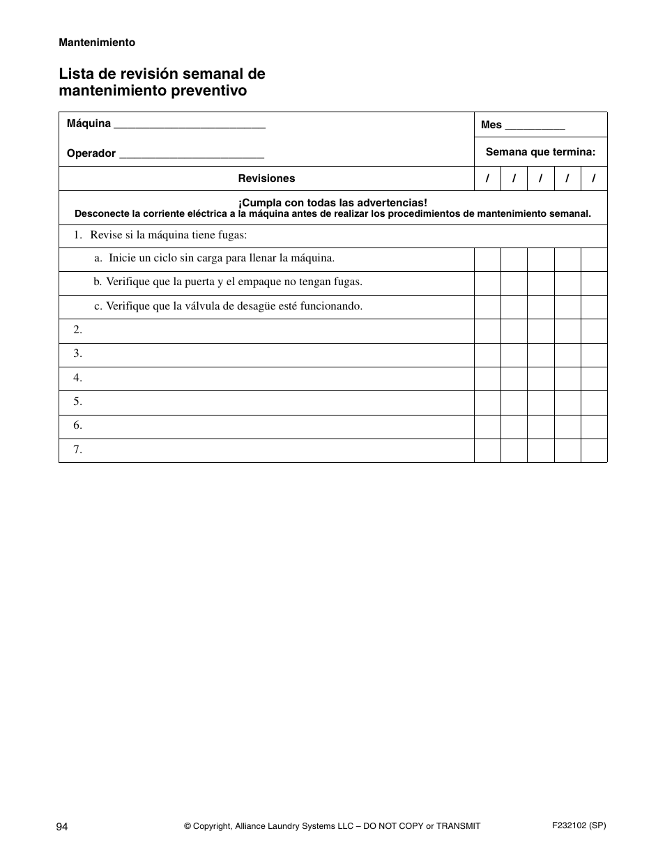 Alliance Laundry Systems UF250PV Tilt User Manual | Page 96 / 100