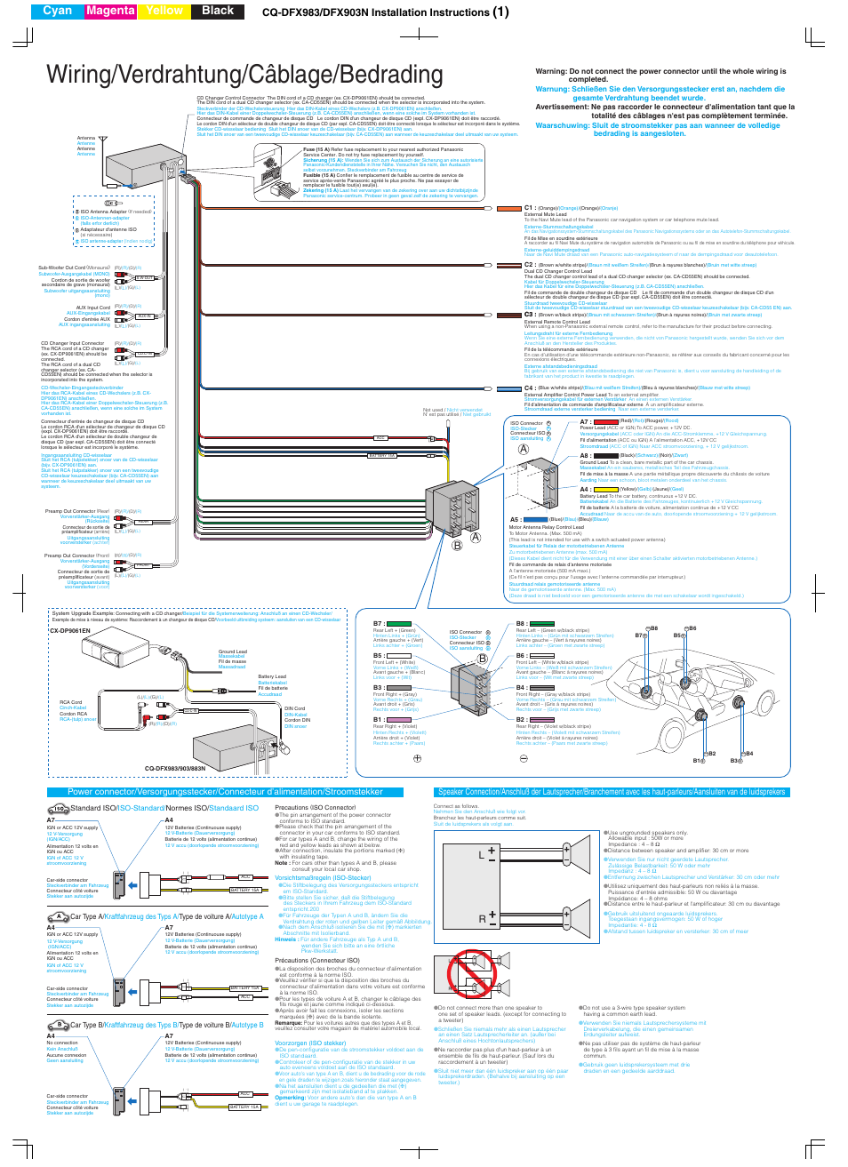 Wiring/verdrahtung/câblage/bedrading, Cyan magenta yellow black, 裏l r | Panasonic CQDFX983N User Manual | Page 2 / 2