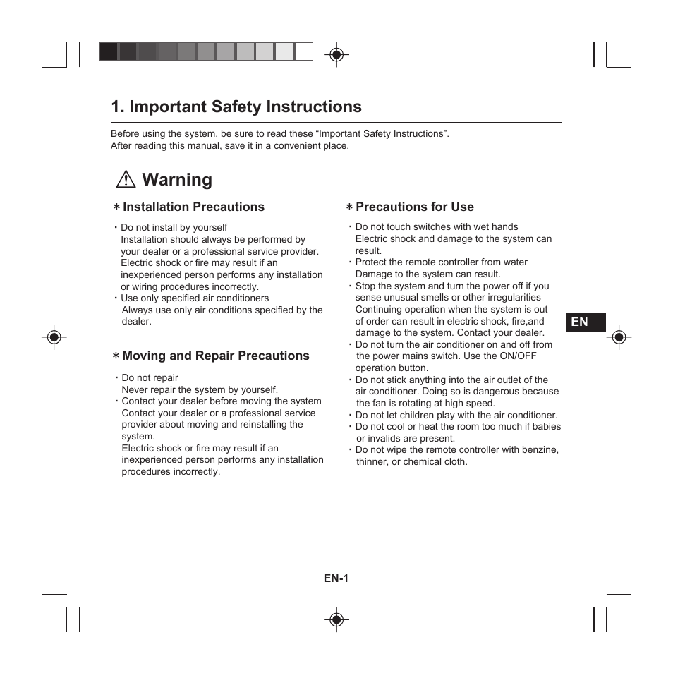 Warning, Important safety instructions | Panasonic CZRE2C2 User Manual | Page 3 / 48