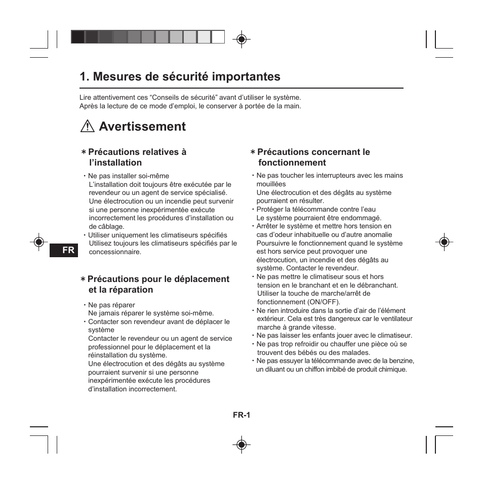 Avertissement, Mesures de sécurité importantes | Panasonic CZRE2C2 User Manual | Page 8 / 48
