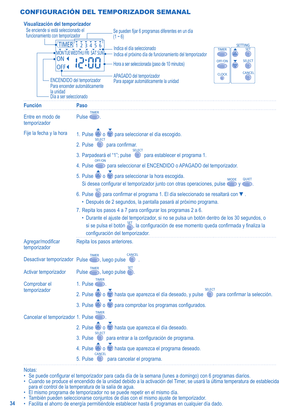 Configuración del temporizador semanal | Panasonic LA16MI User Manual | Page 34 / 52