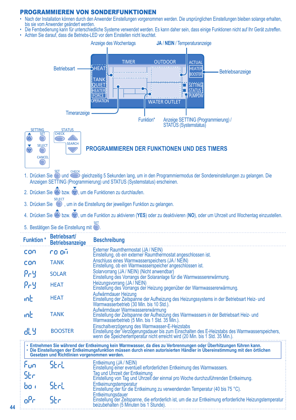 Programmieren von sonderfunktionen, Programmieren der funktionen und des timers | Panasonic LA16MI User Manual | Page 44 / 52