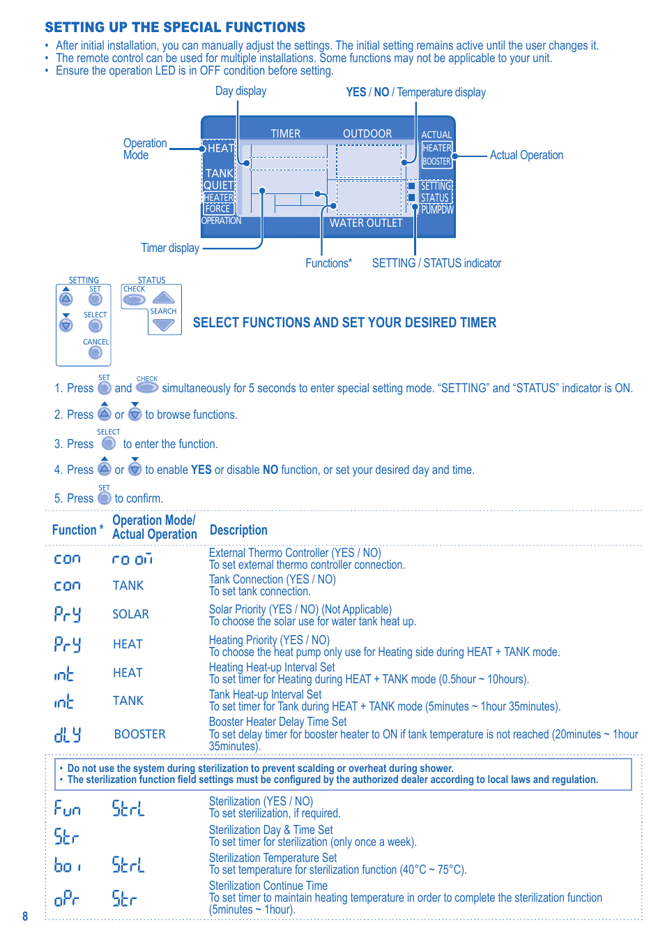 Setting up the special functions, Select functions and set your desired timer | Panasonic LA16MI User Manual | Page 8 / 52