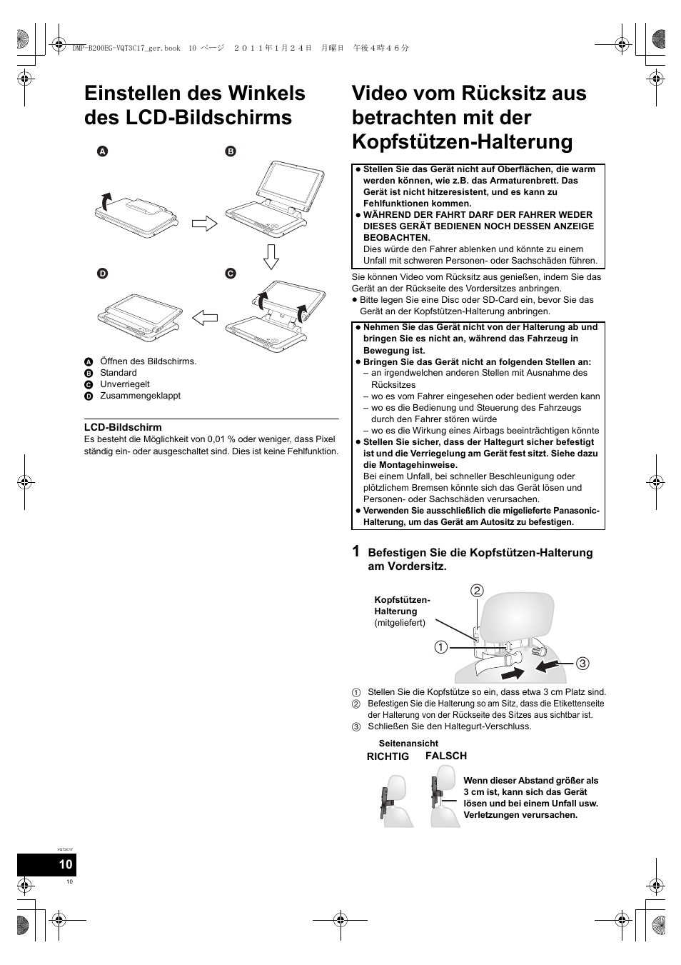 Einstellen des winkels des lcd-bildschirms | Panasonic DMPB200EG User Manual | Page 10 / 196