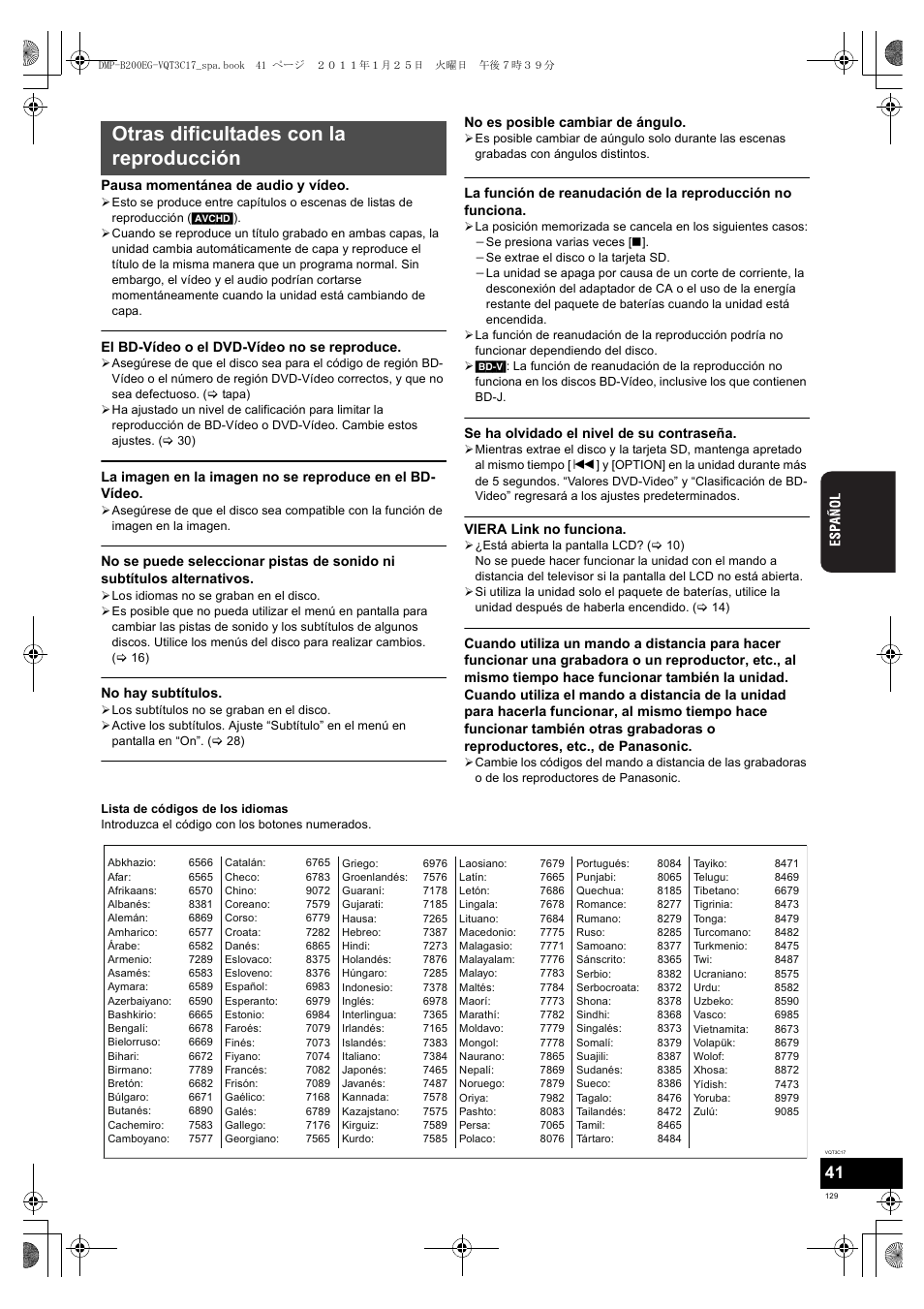 Otras dificultades con la reproducción | Panasonic DMPB200EG User Manual | Page 129 / 196