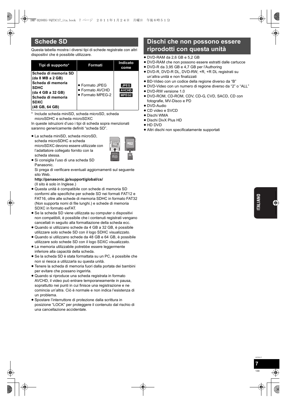 Schede sd | Panasonic DMPB200EG User Manual | Page 139 / 196