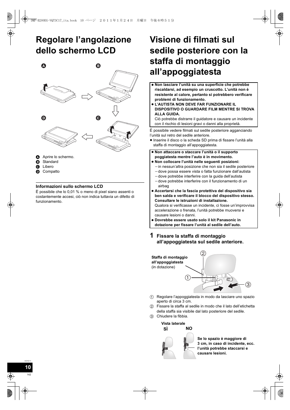 Regolare l’angolazione dello schermo lcd | Panasonic DMPB200EG User Manual | Page 142 / 196