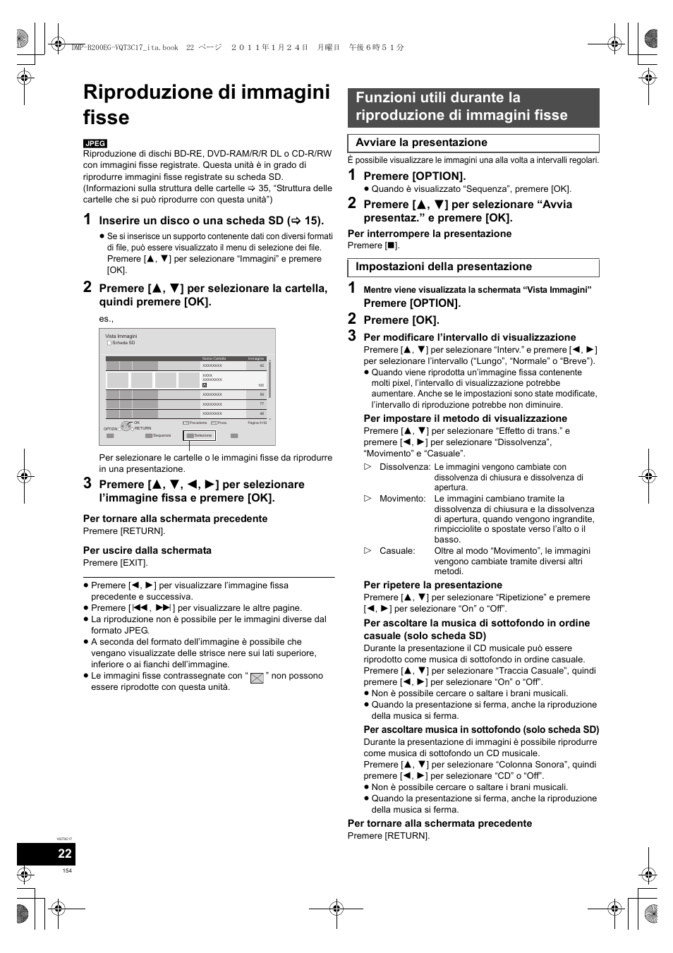 Riproduzione di immagini fisse | Panasonic DMPB200EG User Manual | Page 154 / 196