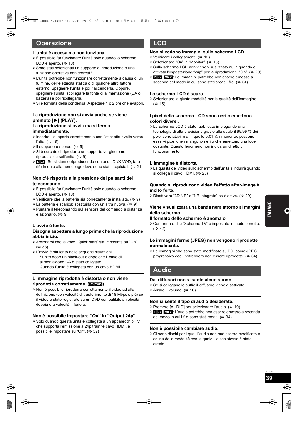 Operazione lcd audio | Panasonic DMPB200EG User Manual | Page 171 / 196