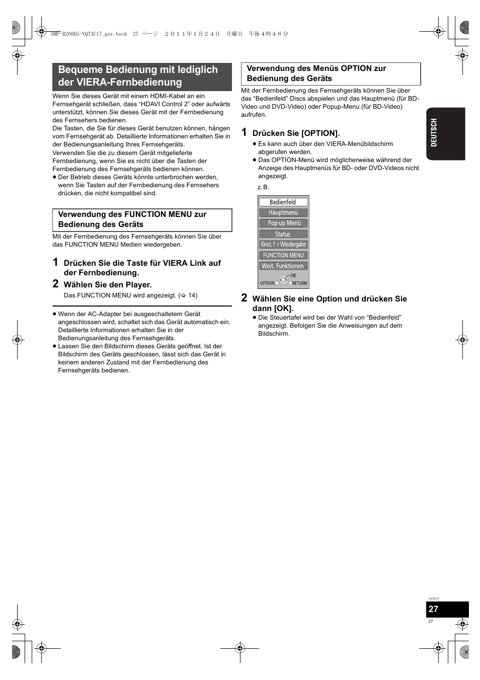 Panasonic DMPB200EG User Manual | Page 27 / 196