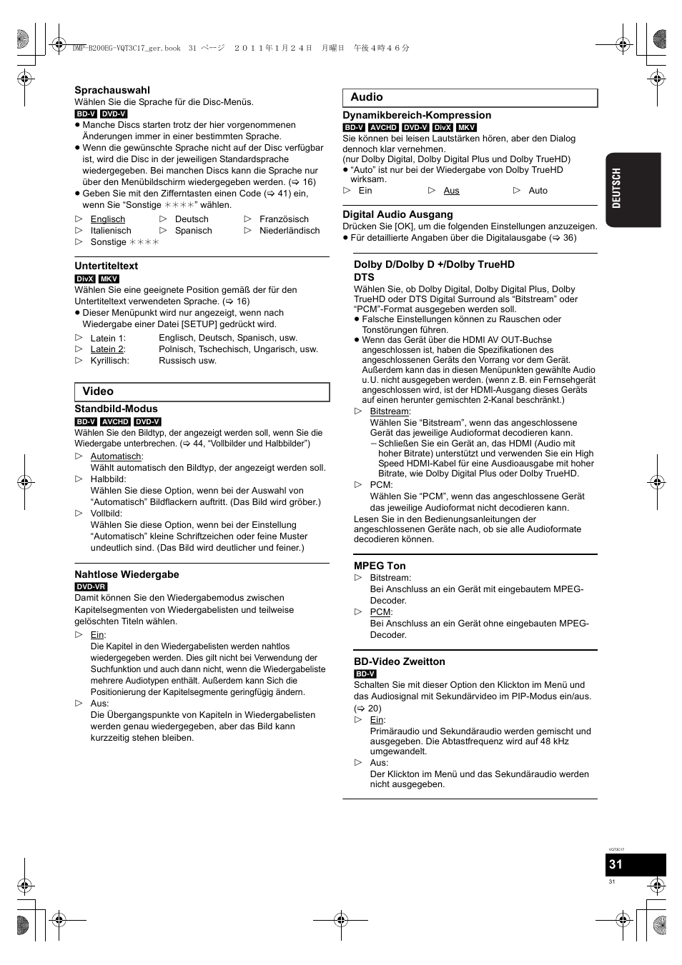 Panasonic DMPB200EG User Manual | Page 31 / 196