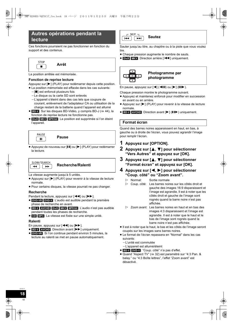 Autres opérations pendant la lecture | Panasonic DMPB200EG User Manual | Page 62 / 196