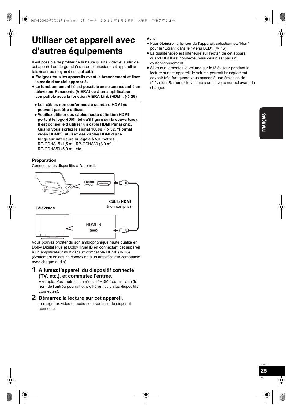 Utiliser cet appareil avec d’autres équipements | Panasonic DMPB200EG User Manual | Page 69 / 196