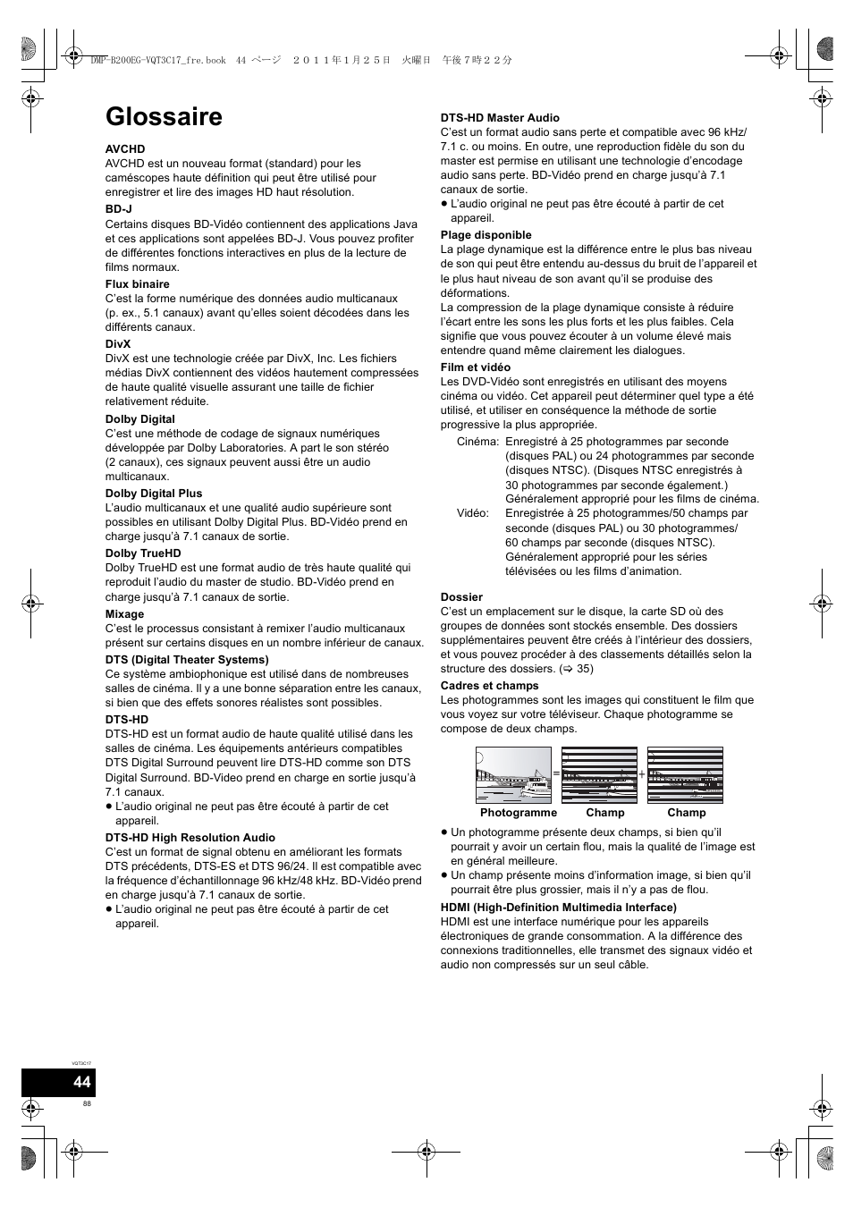 Glossaire | Panasonic DMPB200EG User Manual | Page 88 / 196