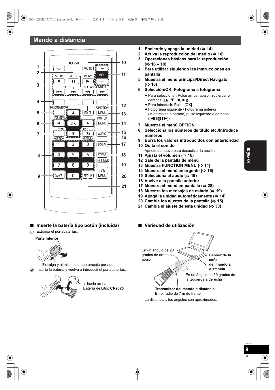 Mando a distancia | Panasonic DMPB200EG User Manual | Page 97 / 196