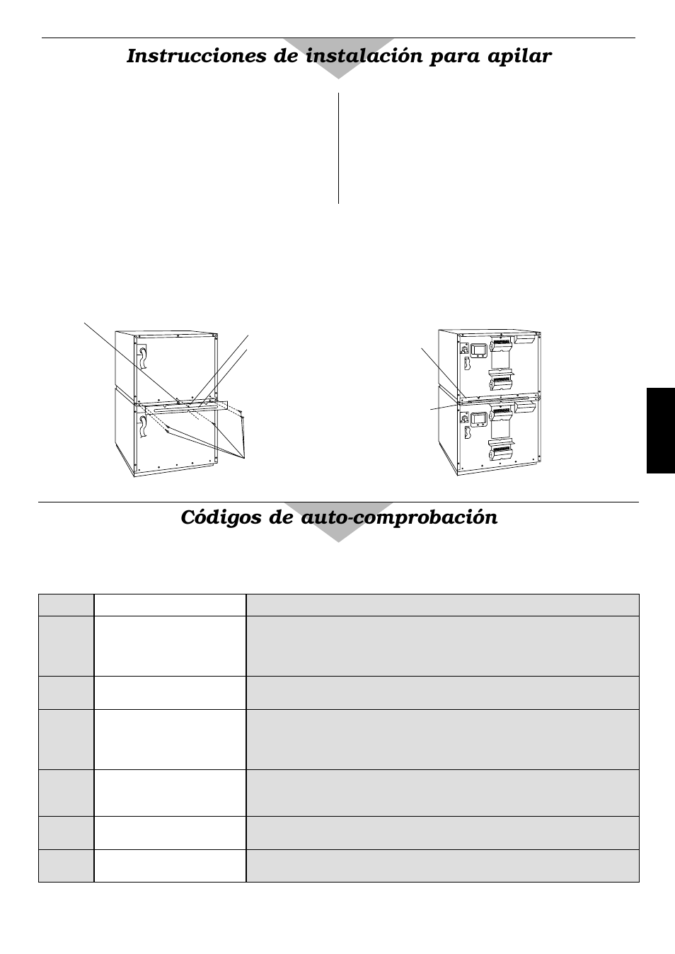 Importante, Preparación, Instalación | Instrucciones de instalación para apilar, Códigos de auto-comprobación, 61 - espa ñ ol | Panasonic NE2156 User Manual | Page 63 / 128