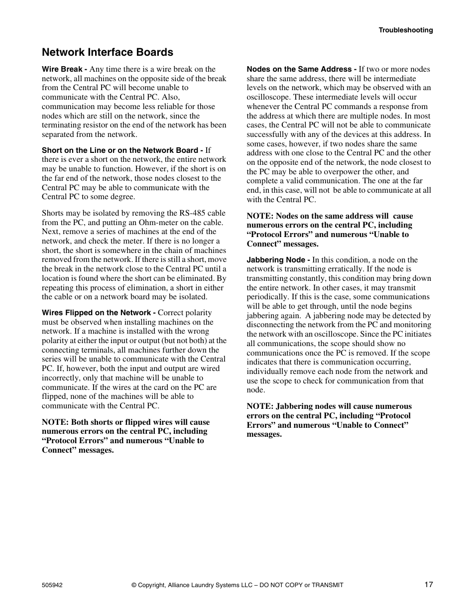 Network interface boards | Alliance Laundry Systems NK101 User Manual | Page 19 / 26