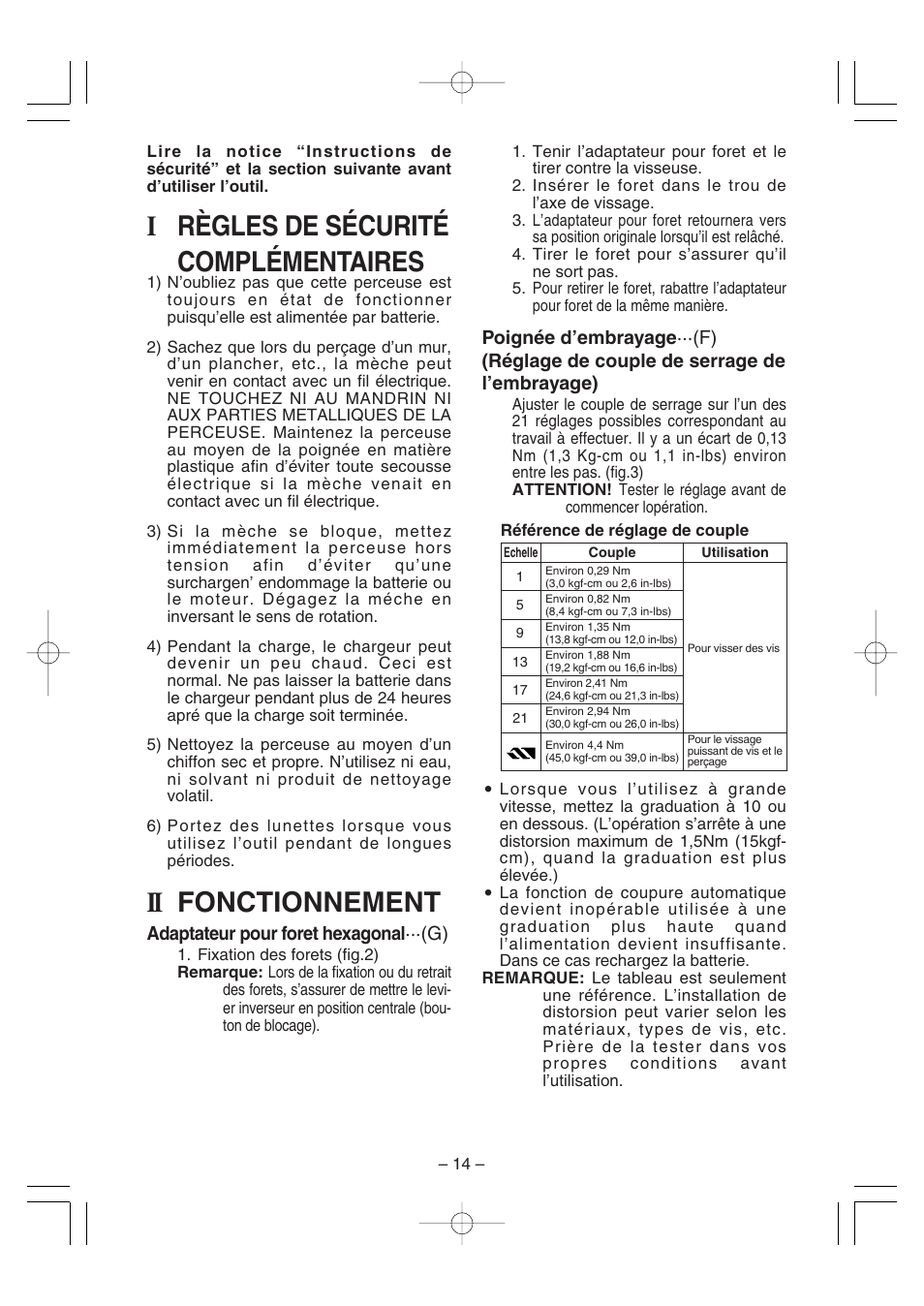Irègles de sécurité complémentaires, Ii fonctionnement | Panasonic EY6225C User Manual | Page 14 / 51