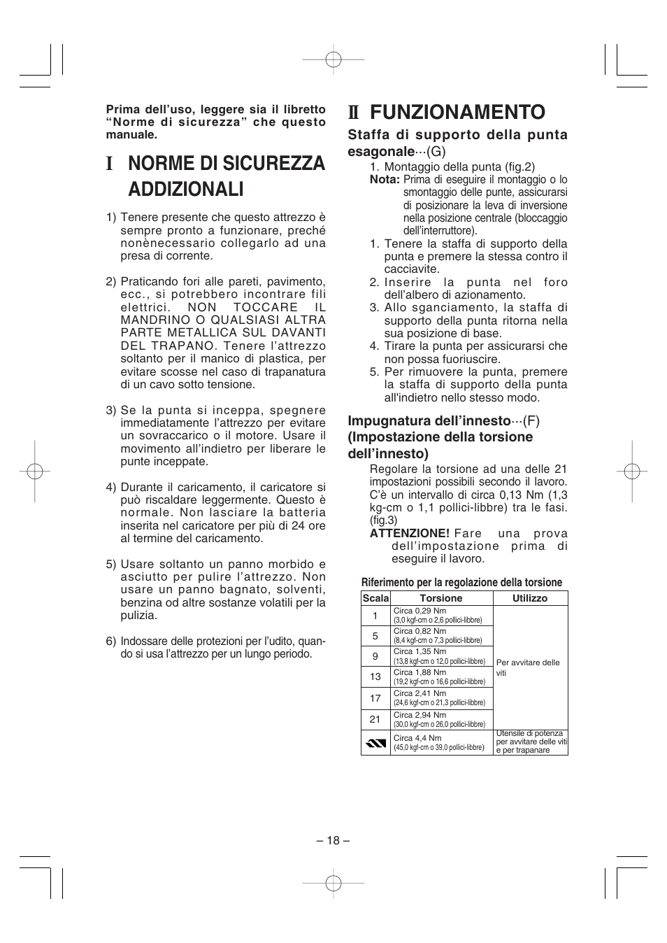 Ii funzionamento, Inorme di sicurezza addizionali | Panasonic EY6225C User Manual | Page 18 / 51