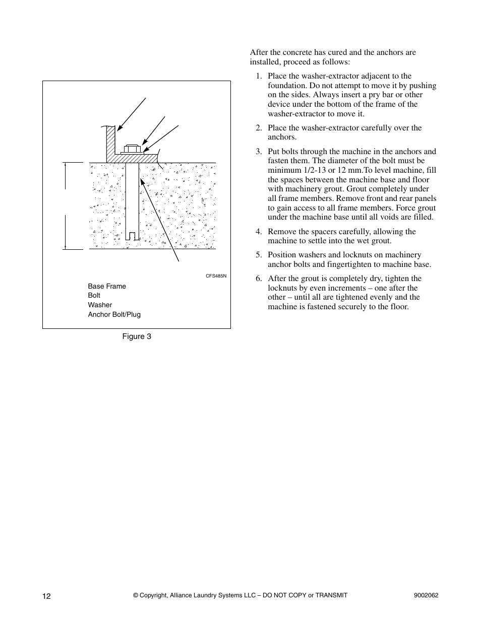 Mounting bolt installation (if required) | Alliance Laundry Systems NX30BVXA7 User Manual | Page 14 / 20