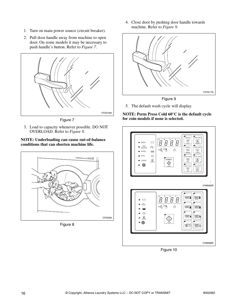 Operating instructions, 16 installation/operation supplement, Figure 7 | Figure 8, Figure 9, Figure 10, Domestic models, International models | Alliance Laundry Systems NX30BVXA7 User Manual | Page 18 / 20