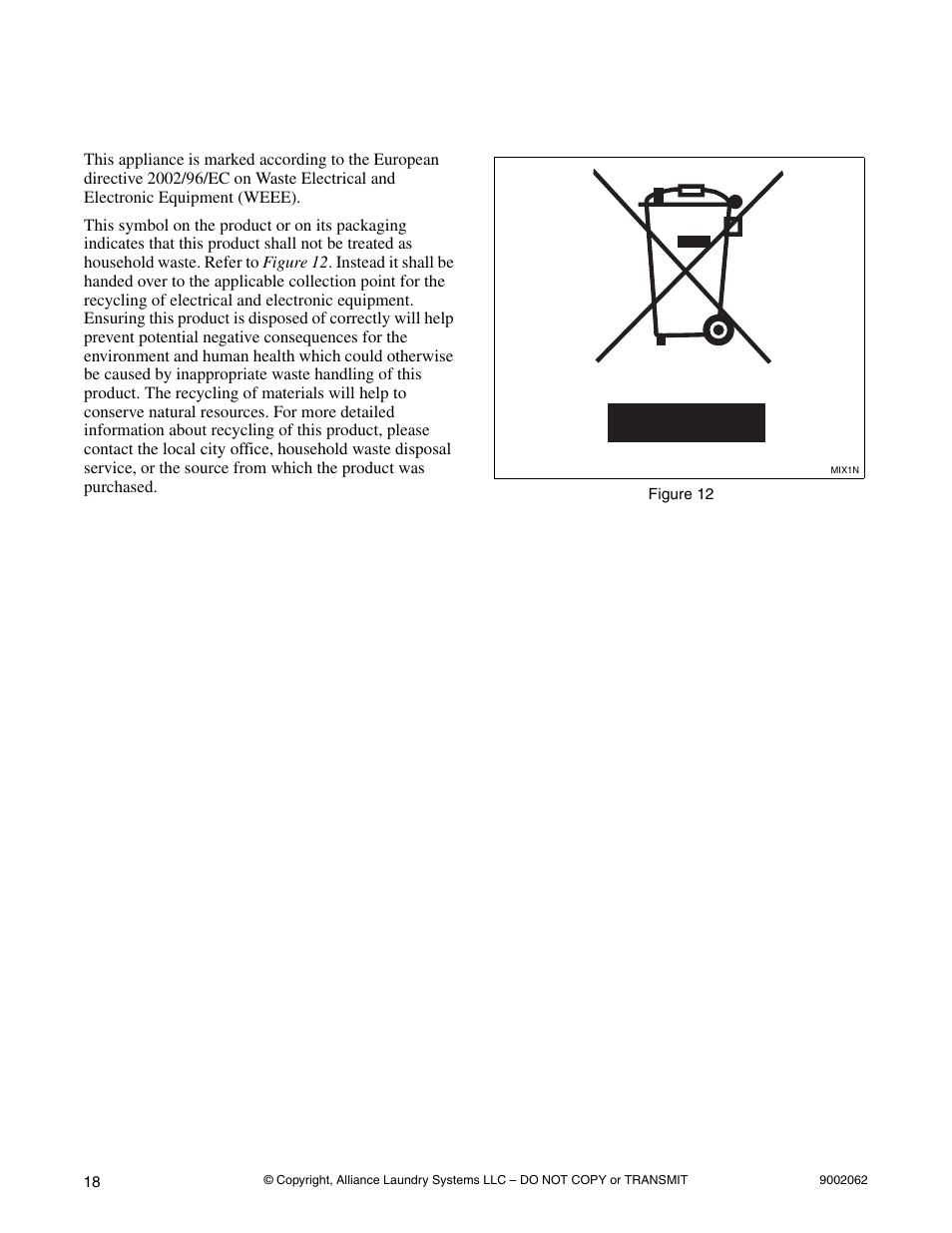 Disposal of unit | Alliance Laundry Systems NX30BVXA7 User Manual | Page 20 / 20