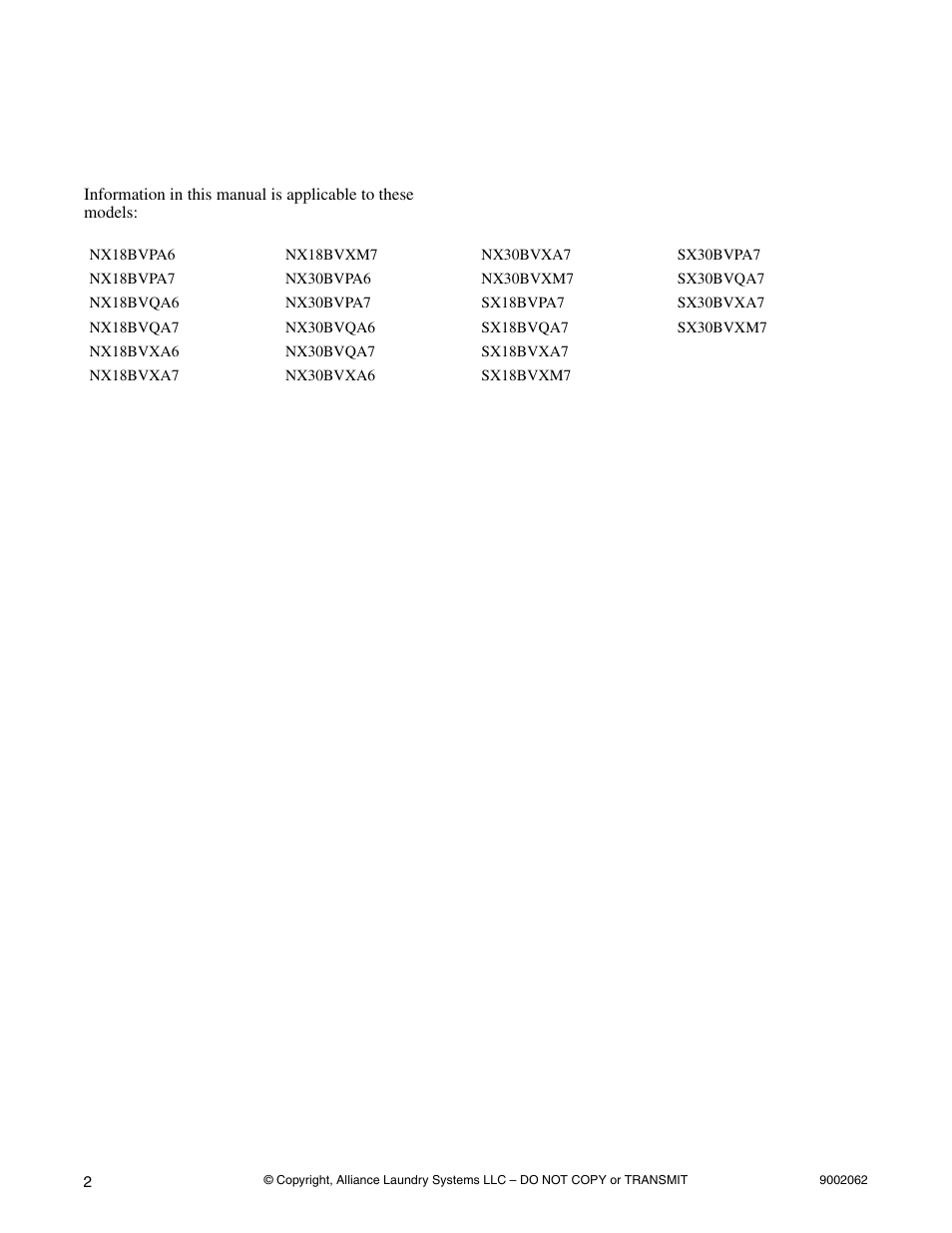 Introduction, Model identification | Alliance Laundry Systems NX30BVXA7 User Manual | Page 4 / 20