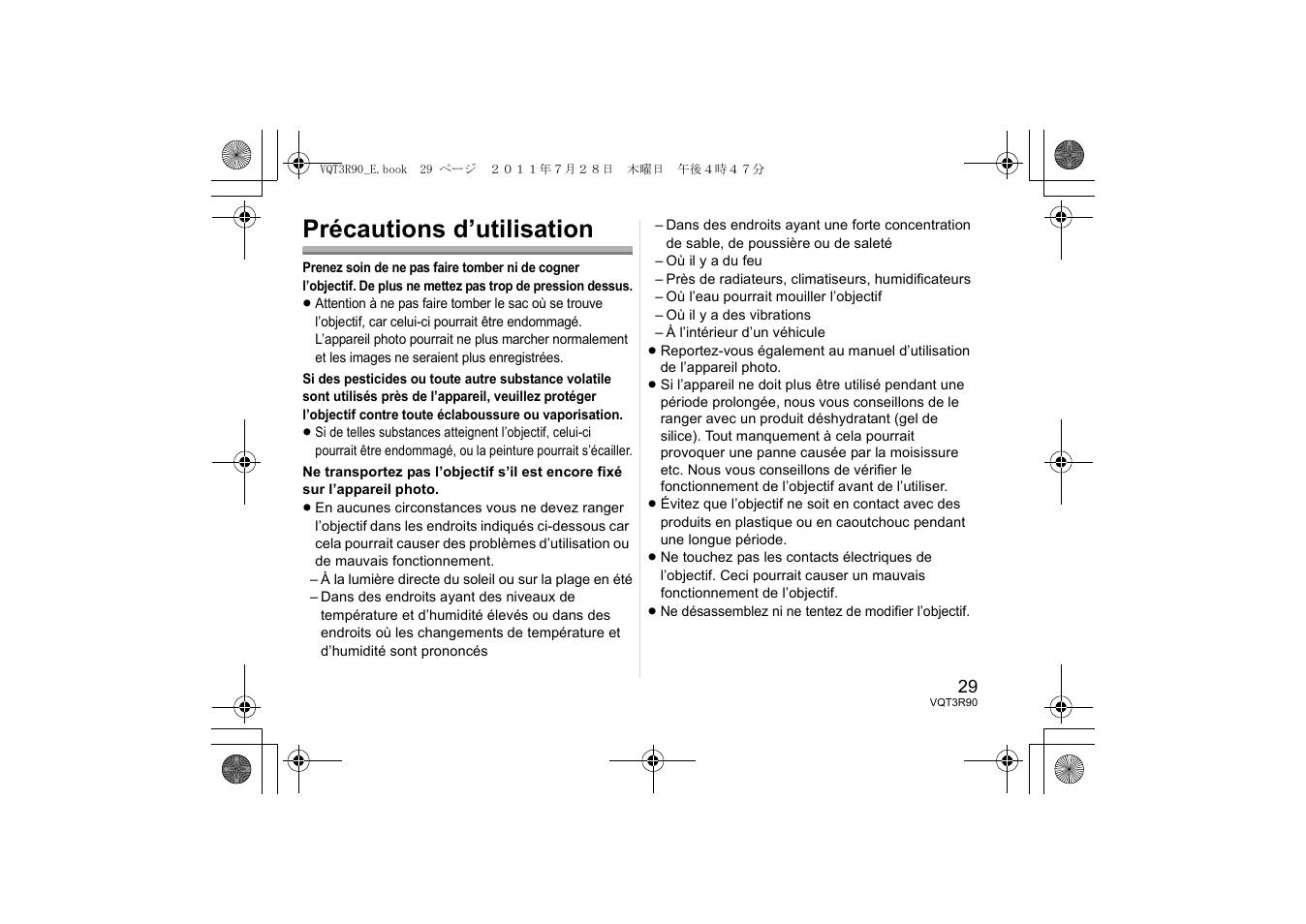 Précautions d’utilisation | Panasonic HPS45175E User Manual | Page 29 / 72