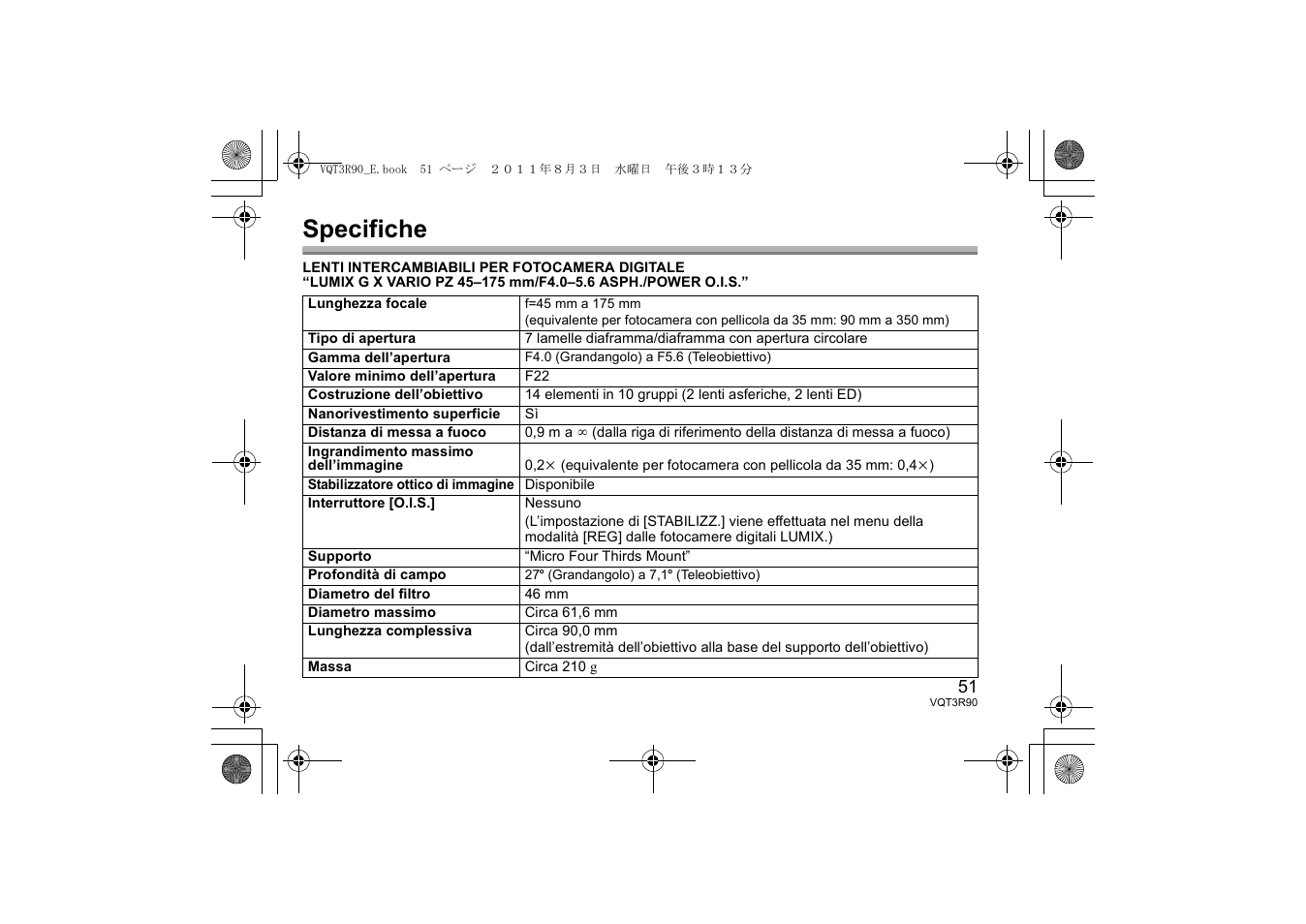 Specifiche | Panasonic HPS45175E User Manual | Page 51 / 72