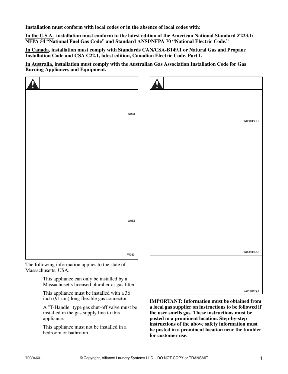 Warning, Mise en garde | Alliance Laundry Systems T477C User Manual | Page 3 / 53