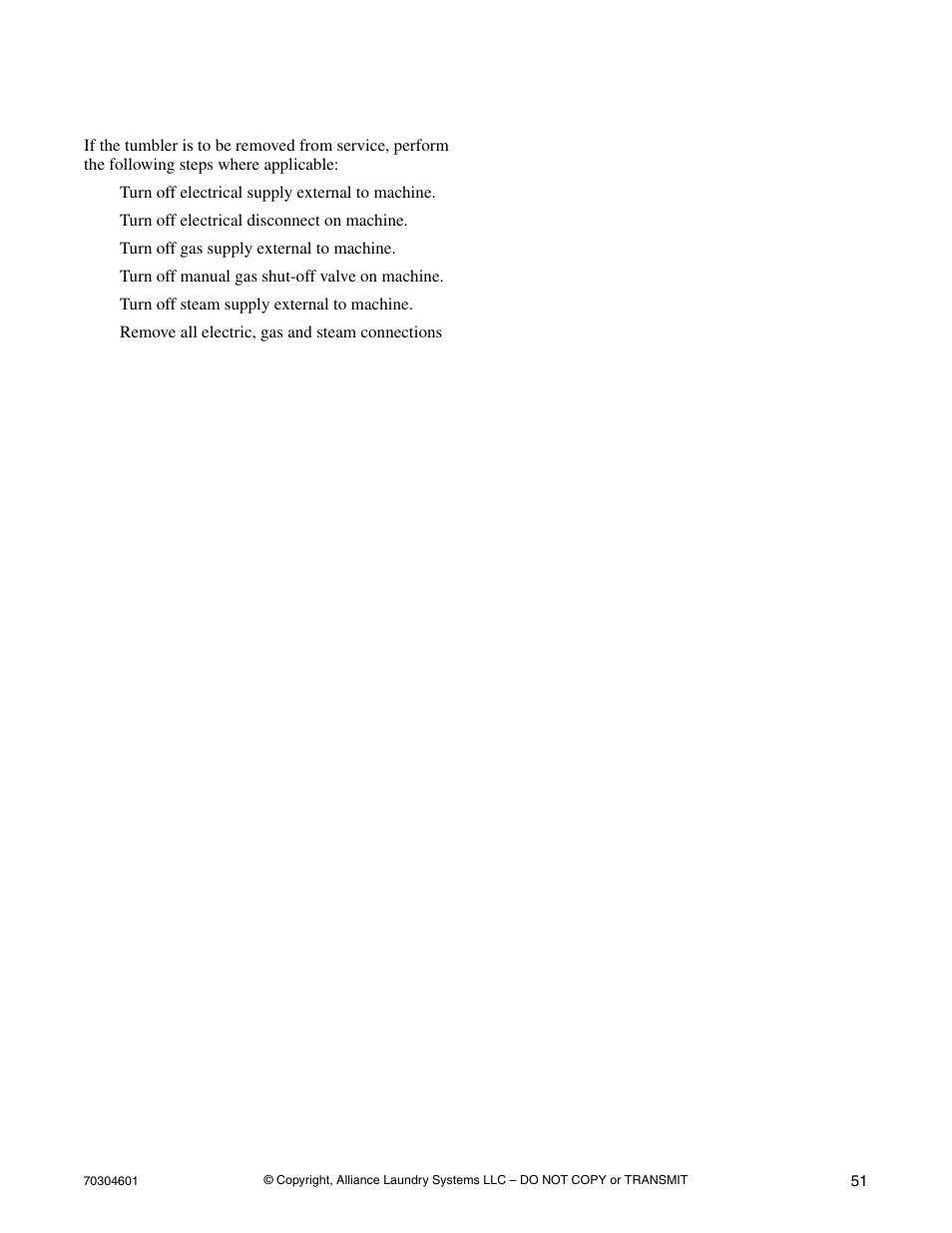 Removing tumbler from service | Alliance Laundry Systems T477C User Manual | Page 53 / 53