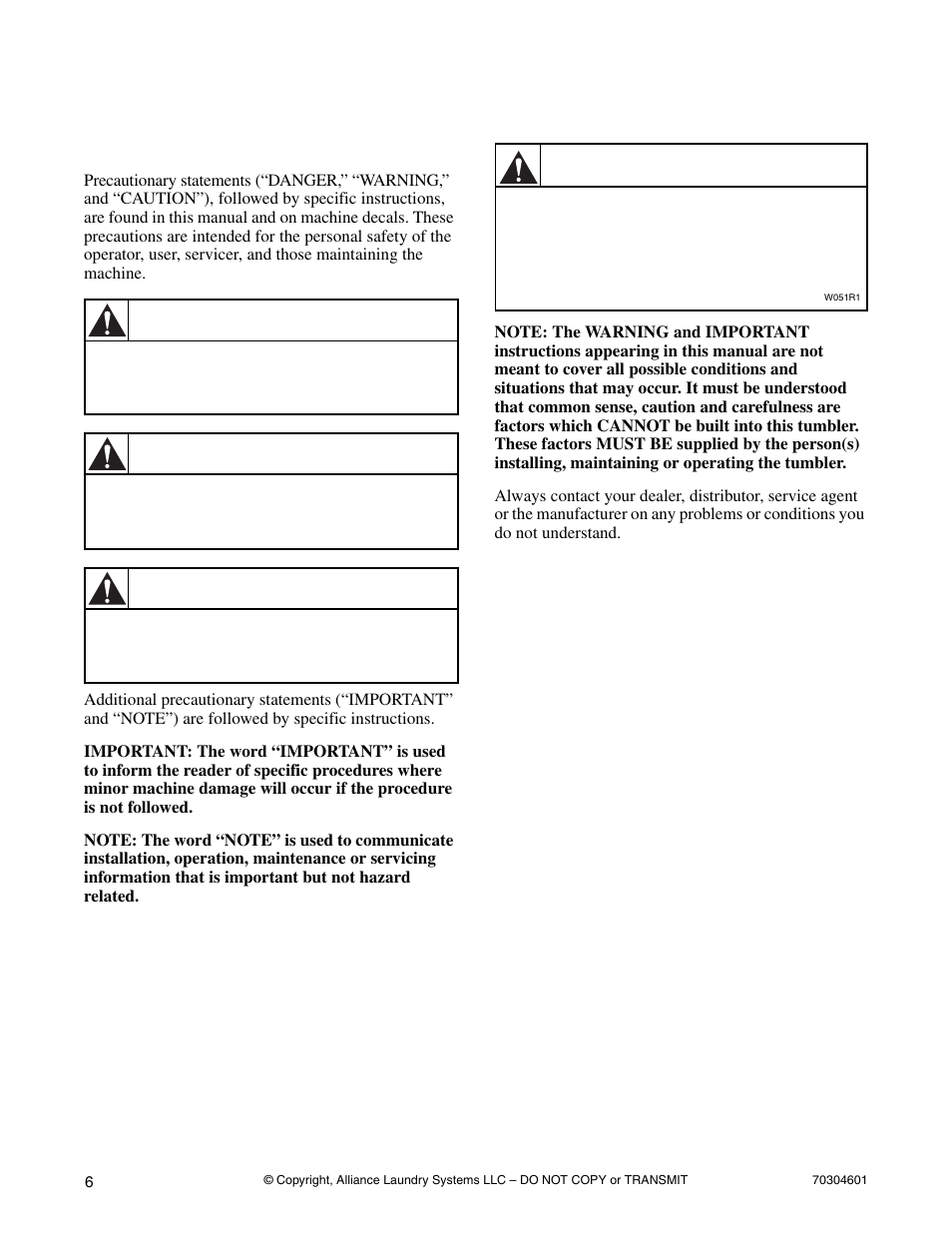Safety information, Explanation of safety messages, Danger | Warning, Caution | Alliance Laundry Systems T477C User Manual | Page 8 / 53