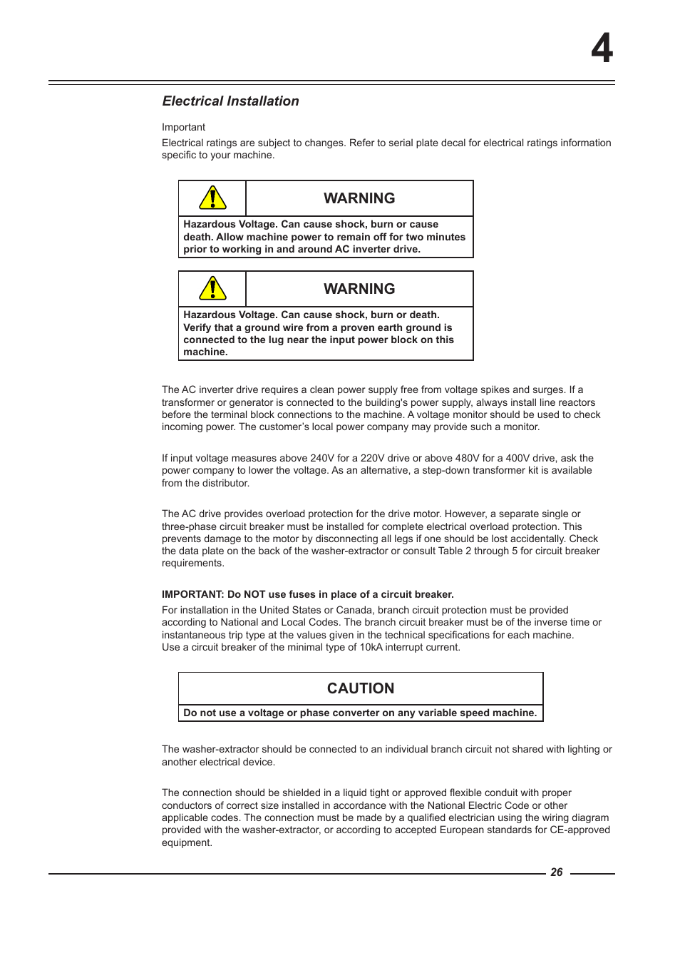 Warning, Caution | Alliance Laundry Systems HF900 User Manual | Page 26 / 47