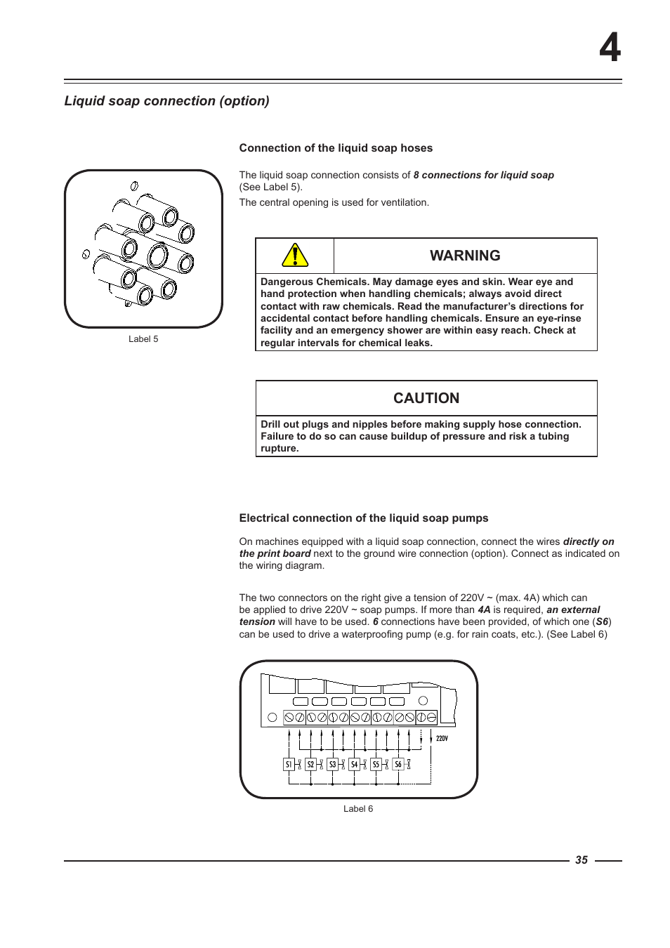 Warning, Caution | Alliance Laundry Systems HF900 User Manual | Page 35 / 47