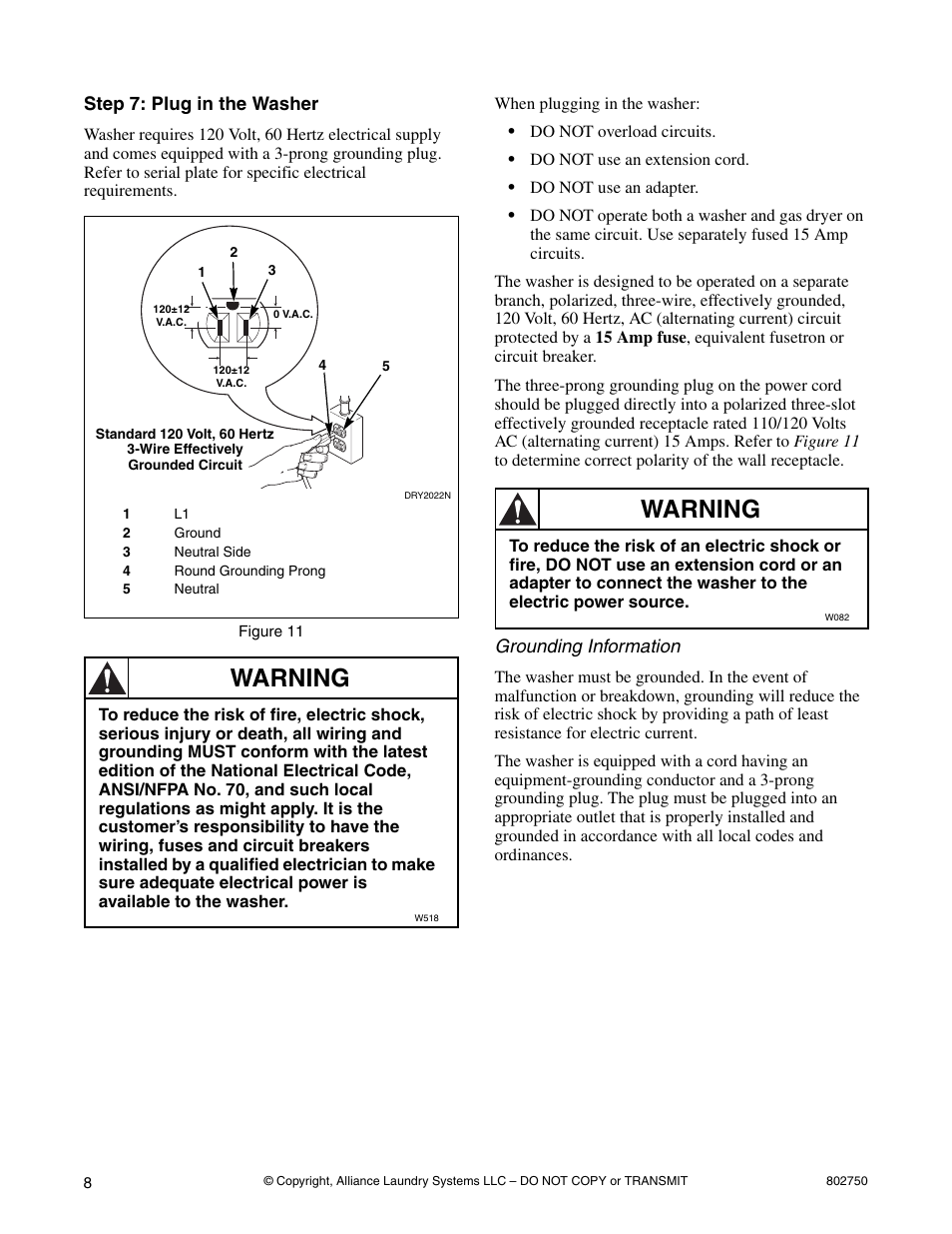 Warning | Alliance Laundry Systems B-Series User Manual | Page 8 / 10