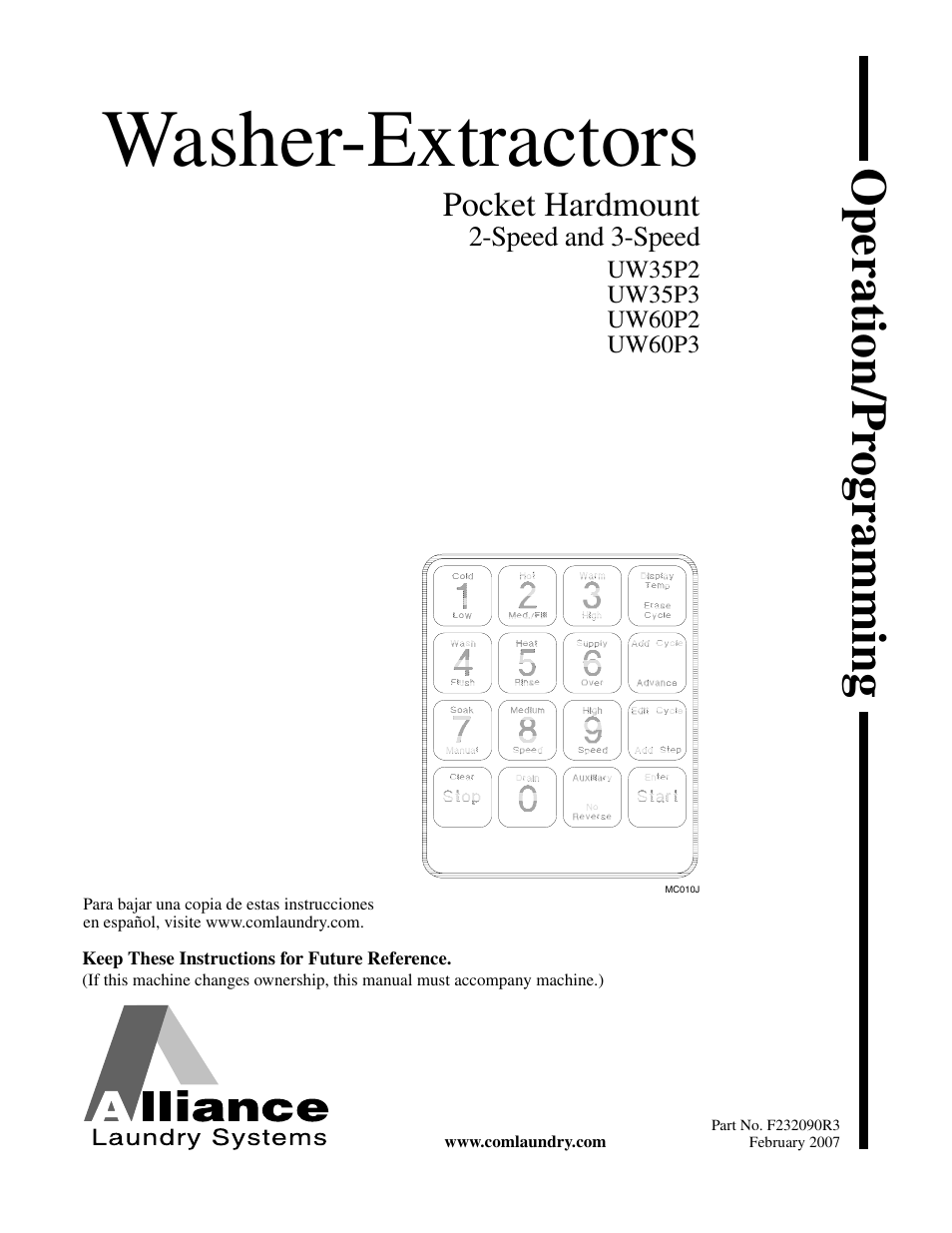 Alliance Laundry Systems UW60P3 User Manual | 66 pages