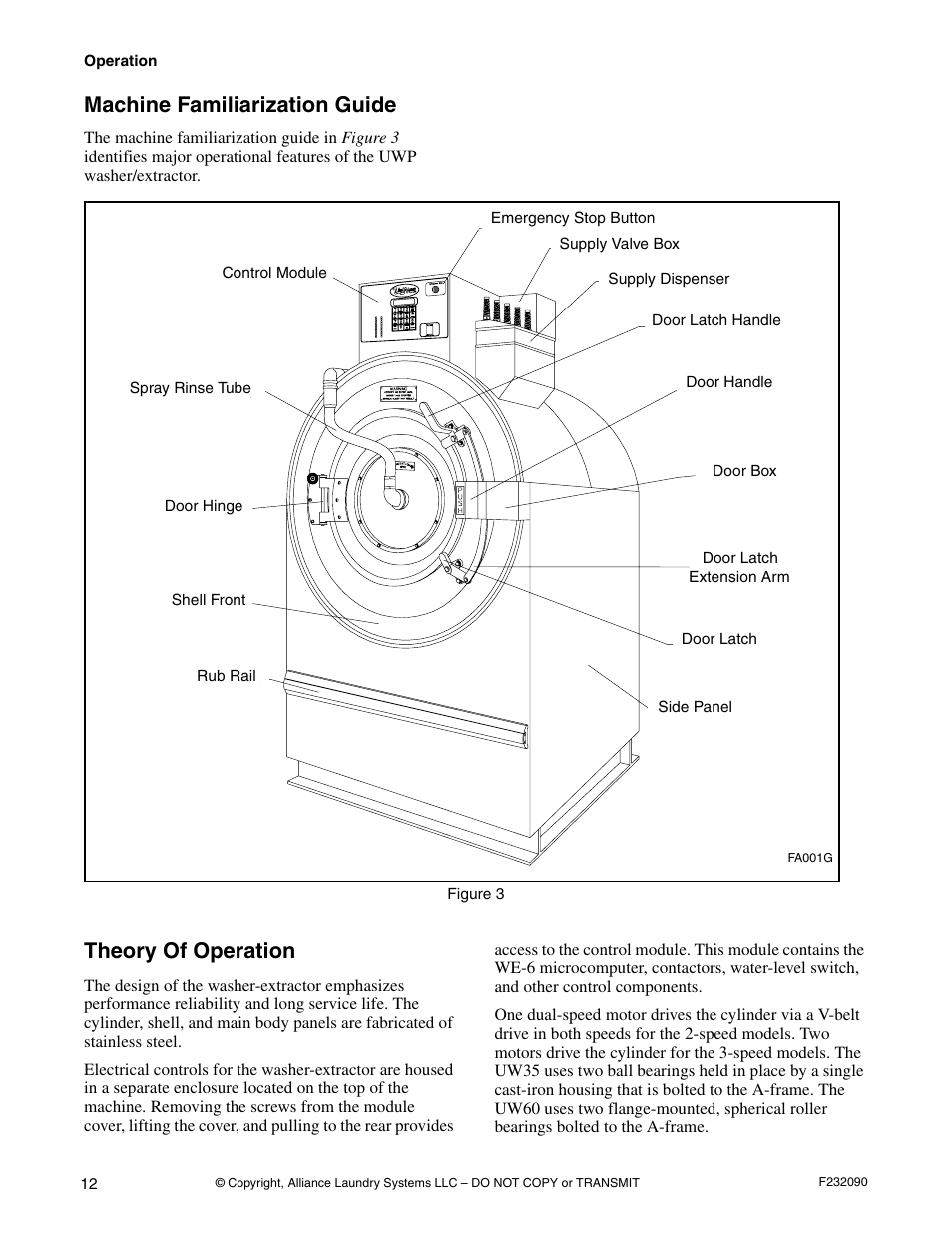 Machine familiarization guide theory of operation, Machine familiarization guide, Theory of operation | Alliance Laundry Systems UW60P3 User Manual | Page 14 / 66