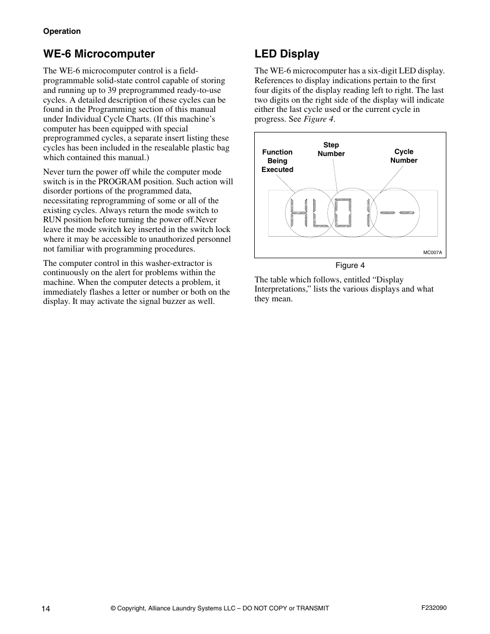 We-6 microcomputer led display, We-6 microcomputer, Led display | Alliance Laundry Systems UW60P3 User Manual | Page 16 / 66