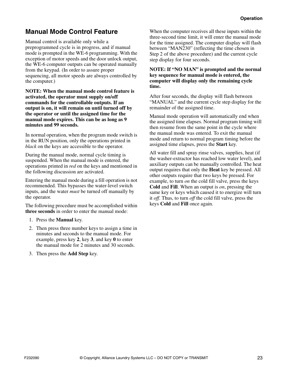 Manual mode control feature | Alliance Laundry Systems UW60P3 User Manual | Page 25 / 66