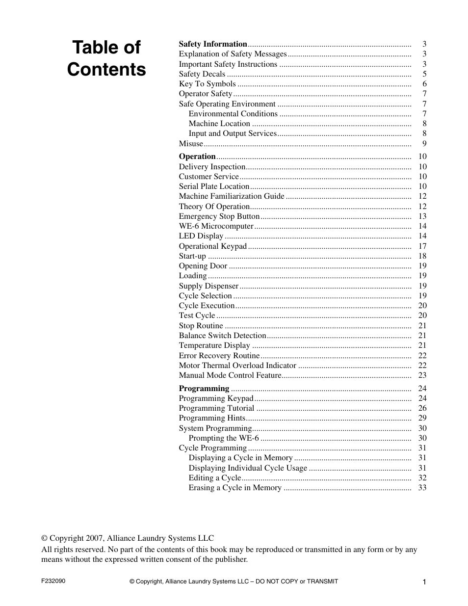 Alliance Laundry Systems UW60P3 User Manual | Page 3 / 66