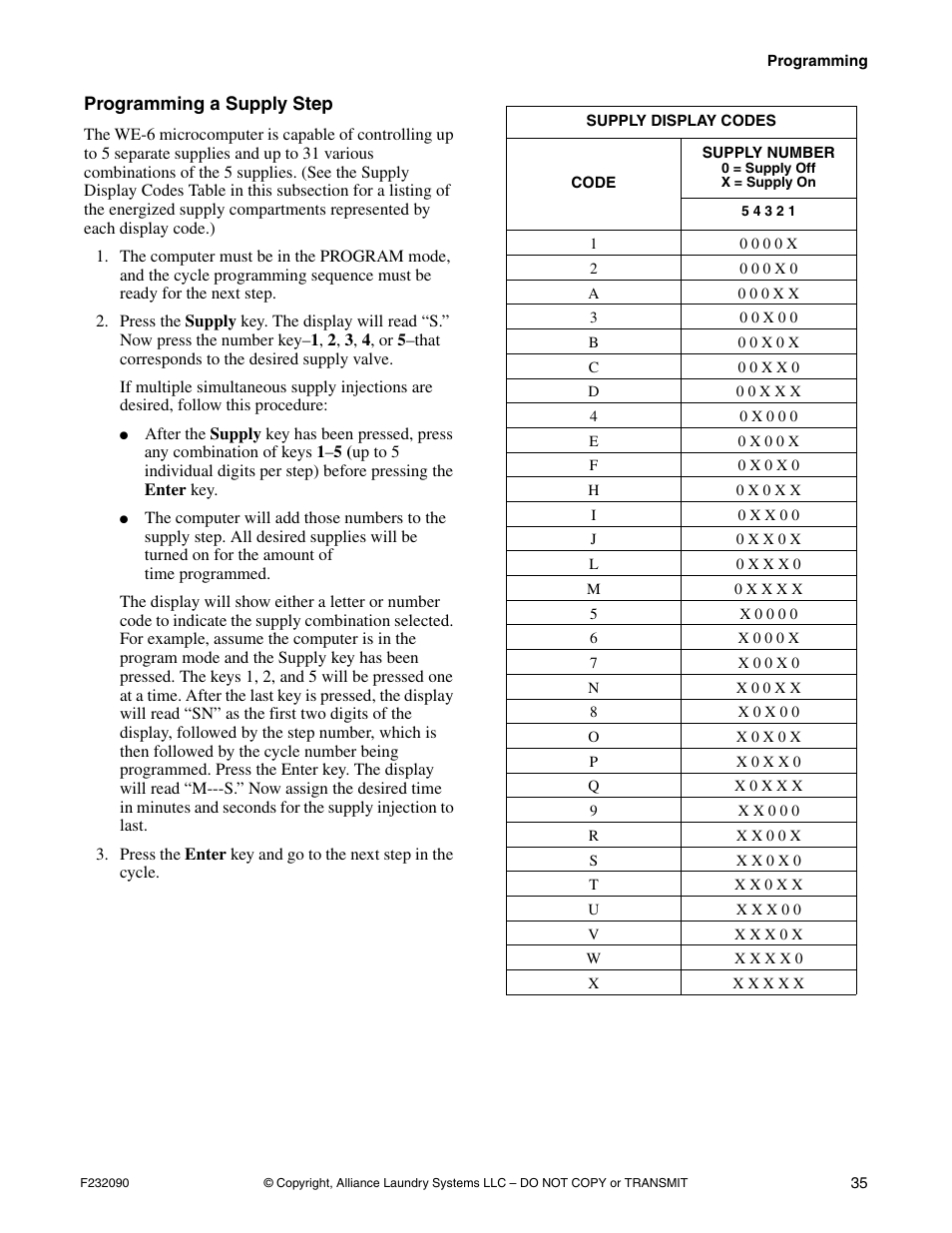 Programming a supply step | Alliance Laundry Systems UW60P3 User Manual | Page 37 / 66