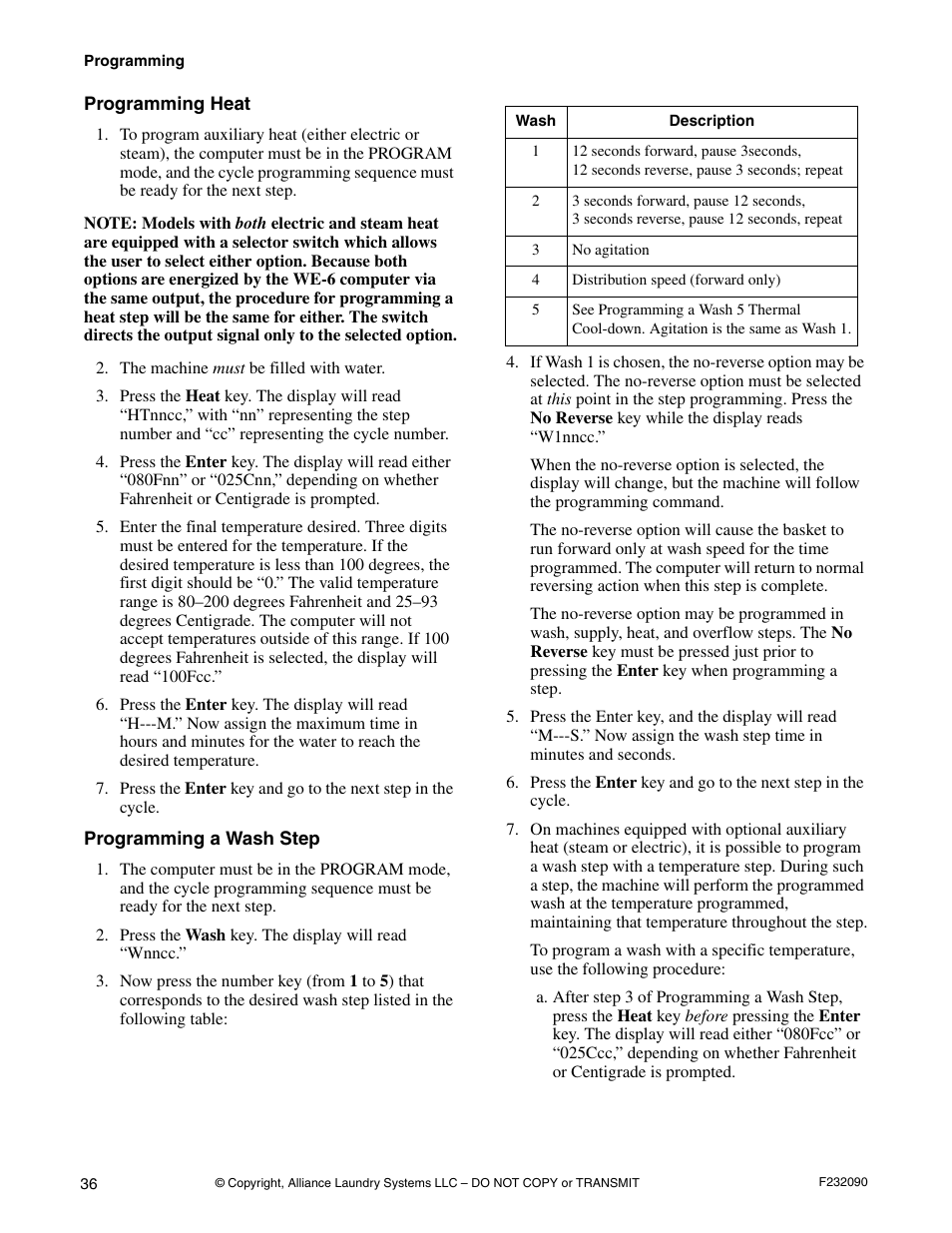 Programming heat programming a wash step | Alliance Laundry Systems UW60P3 User Manual | Page 38 / 66